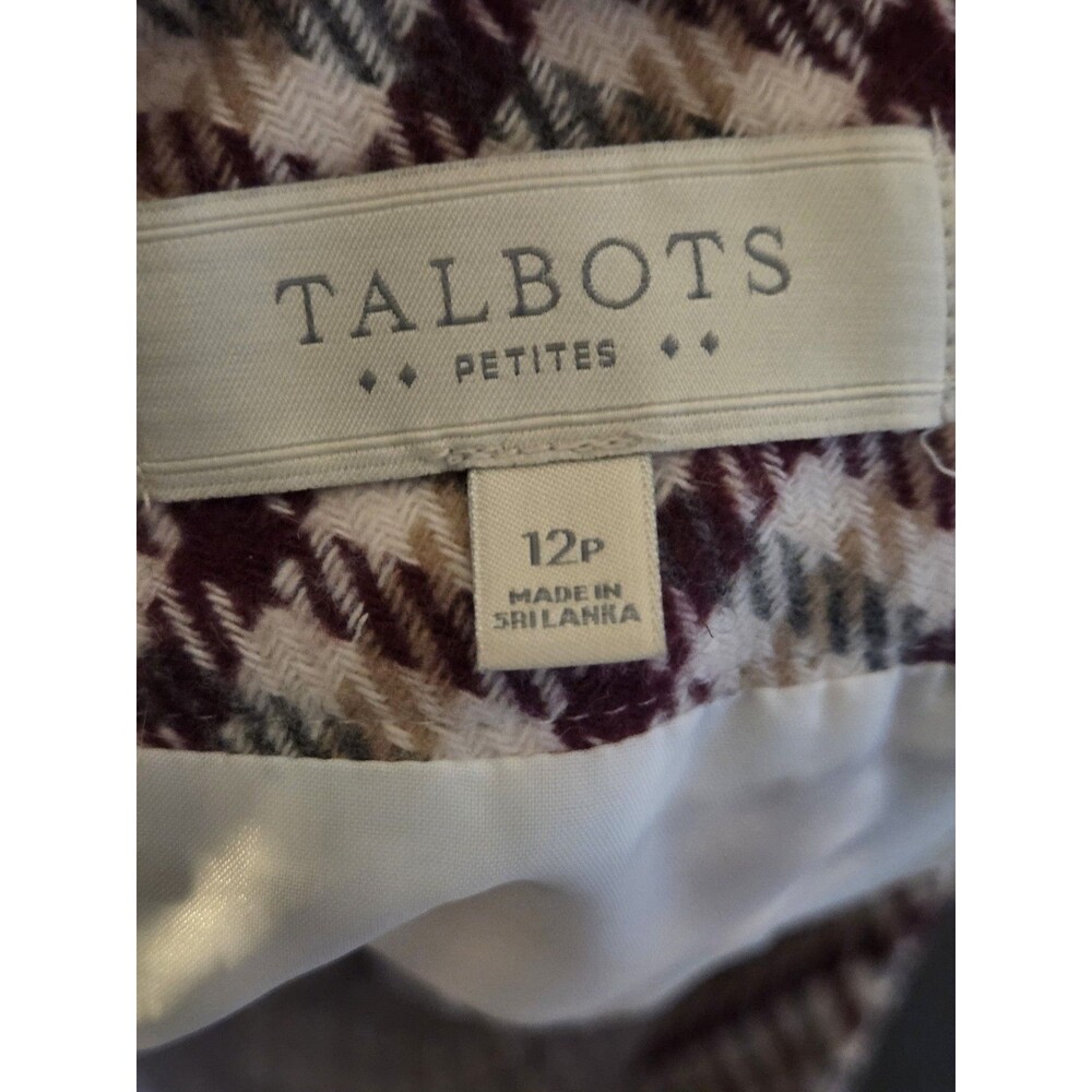 Talbots Petites 12P Burgundy Plaid Wool Blend Skirt Lined A-Line Career Preppy - Picture 7 of 8